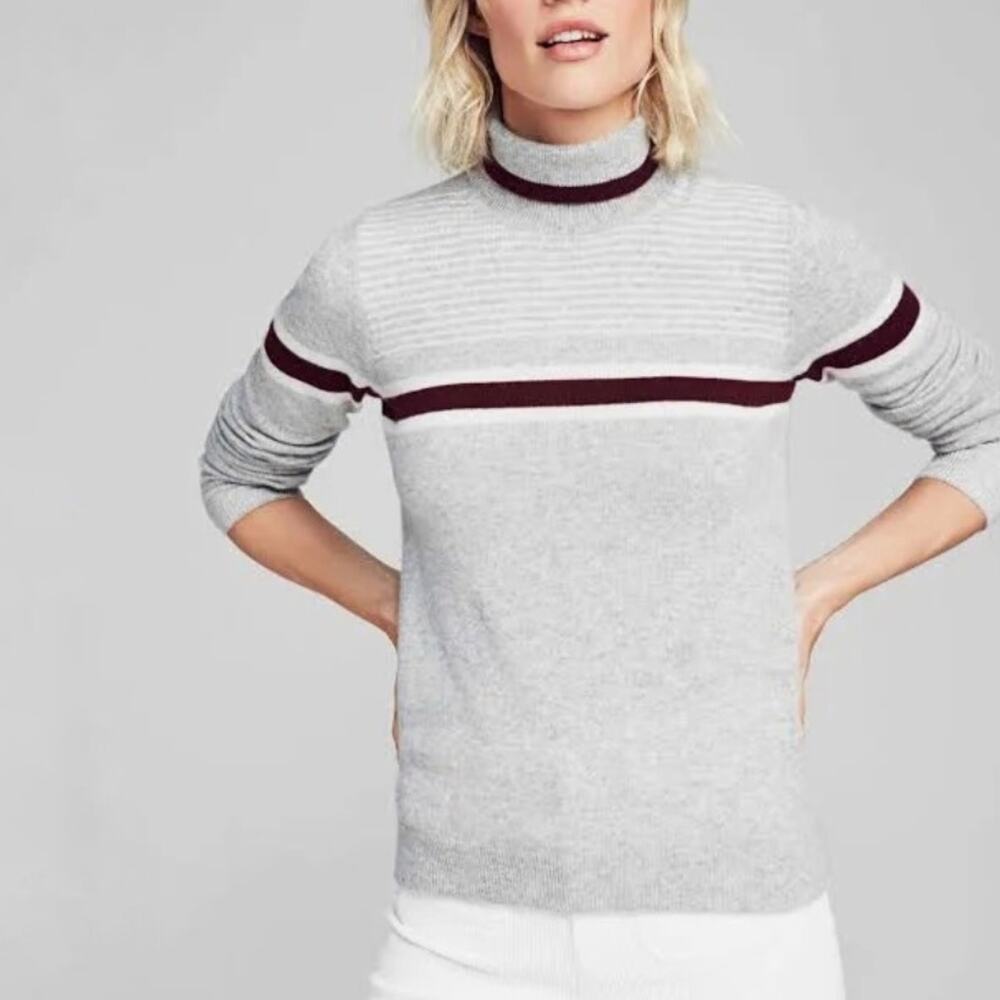 Faherty Women's Solange 100% Cashmere Turtleneck Sweater Gray Size Large